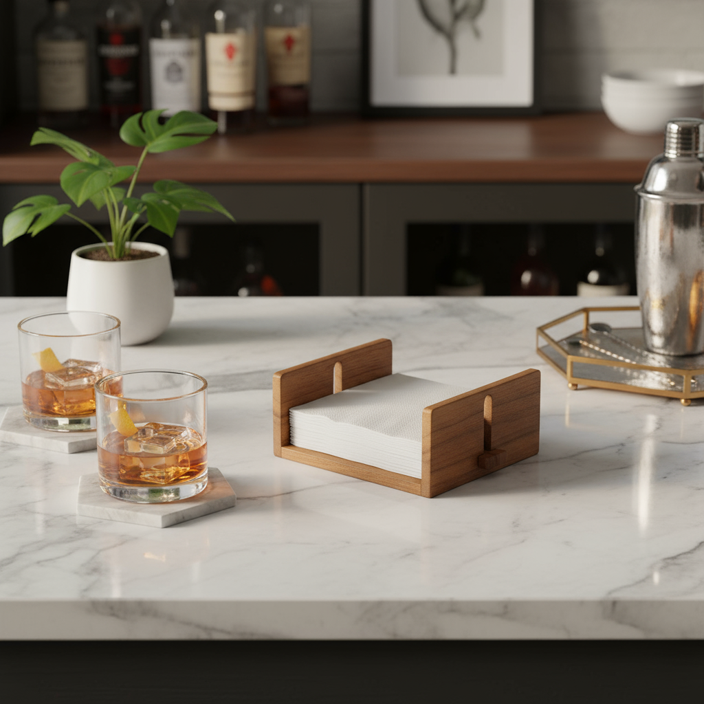 Cocktail Napkin Holder in elegant entertaining setting